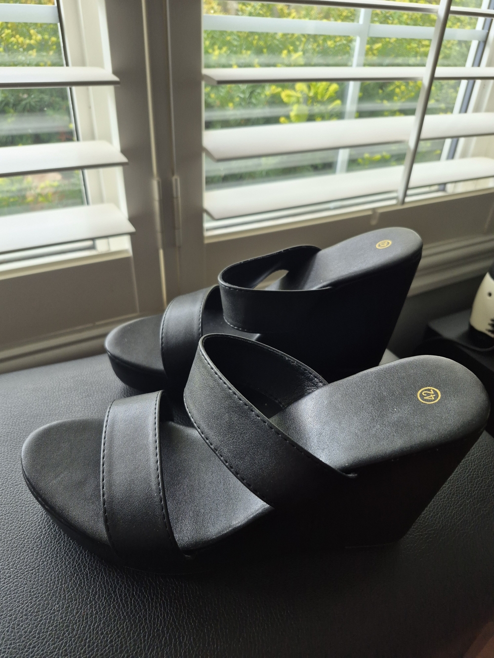 Black Sandals for Women - Classic Two-Band Slip-On